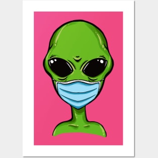 Alien Wears Facemask Posters and Art